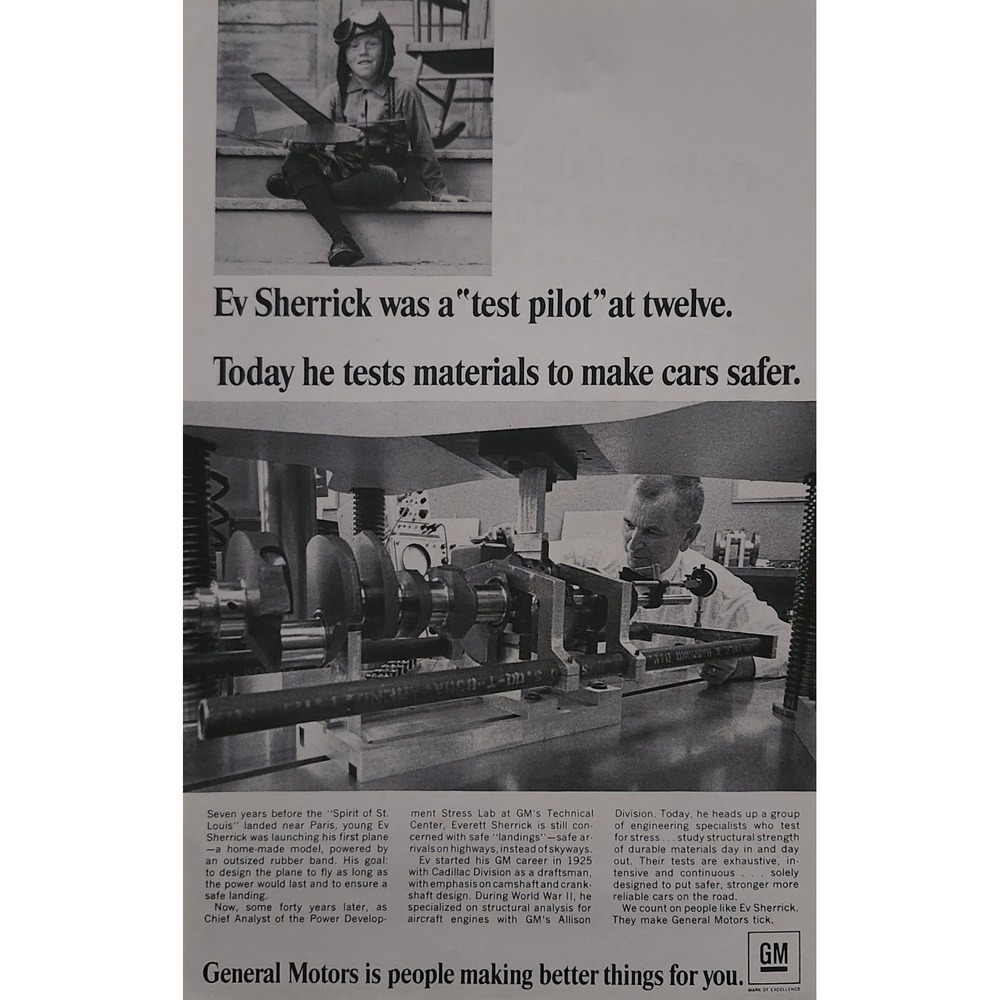 1966 General Motors Magazine Ad GM Engineering Safety Mark of Excellence Print